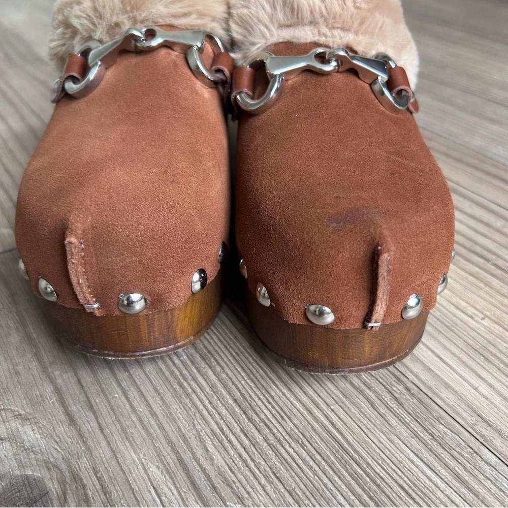 275 Central Faux-Fur Trim Brown Platform Clog Mule. Made in Italy size 38 - Picture 3 of 7